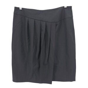 HUGO BOSS Black Faux Wrap Pleated Skirt Knee Length Wool Blend Size US 12